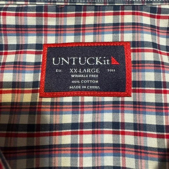 UNTUCKit Button Down Shirt Men's XXL Long Sleeve Red Blue Plaid Wrinkle Free